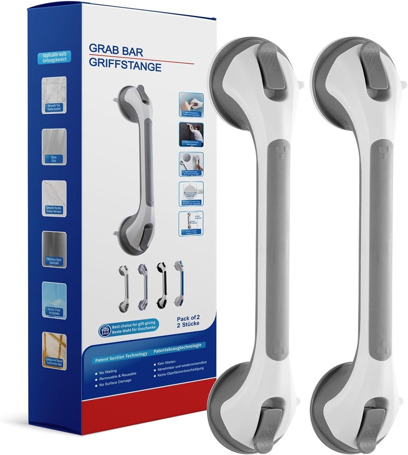 TAILINK Grab Bars for Bathtubs and Showers 2 Pack Shower Handle, Heavy Duty Suction Grab Bar Bath Handrails for Seniors and Elderly, Bathroom Safety Grip No Drilling Waterproof Removable, Grey - Image 1